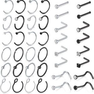 Nose Ring Set Hypoallergenic Surgical Steel 18G 24 Pcs Studs Hoops Jewelry